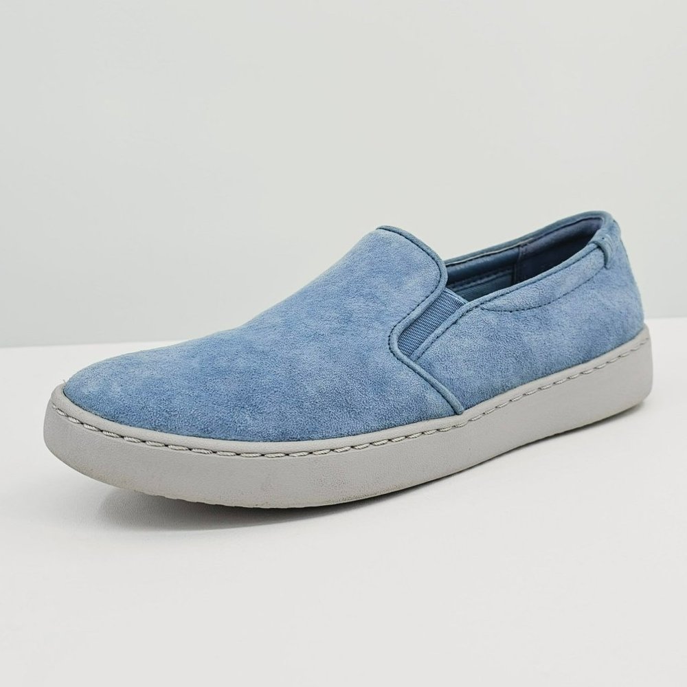 Vionic Avery Pro Sneakers 7 Blue Suede Leather Slip On Orthotic Comfort Casual